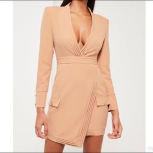 Peace + Love Nude Tailored Pleat Wrap Dress from Missguided